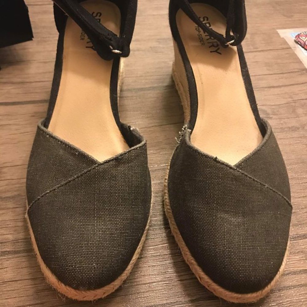 Sperry Black Jean Wedge Espadrille Sandals - Tweed